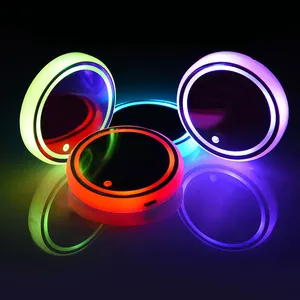 아크릴 방수 병 컵 매트 LED RGB 자동차 컵 홀더 지능형 물 음료 빛 사용자 정의 로고 자동차 led 컵 코스터