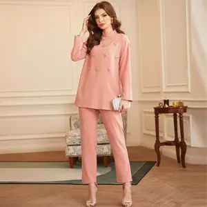 2187 Kuwii wholesale pink kurti set Muslim dress for women dubai muslim dress set top + pants Southeast Asian women's clothing