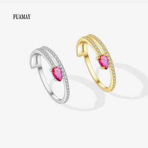 FUAMAY moda s925 anillo Irregular de plata mujer chapado en oro Anillos Plata 925 Plata <span class=keywords><strong>Estelar</strong></span> Rubi Pave anillo de serpiente - Product Image 1