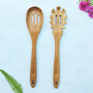 Bamboo Wooden Utensils for Cooking Kitchen Utensils Set for Nonstick Cookware Slotted Serving Spoons Spatulas