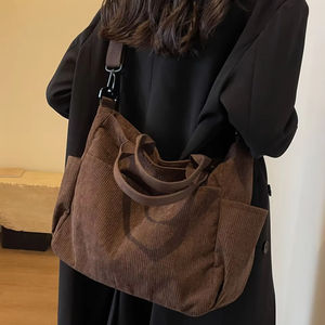 Bolsa de Hombro Reutilizable y Duradera para la Escuela, Uso Diario, con Logotipo Personalizado Impreso/Bordado, Color Puro, Bolsa de Mano de Pana - Product Image 5