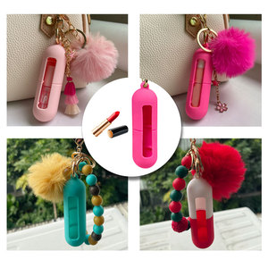 Thời Trang <span class=keywords><strong>Silicone</strong></span> Son Môi Chủ Với Keychain Bảo Vệ Bìa Chống Xước Lip Balm Lưu Trữ Di Động Cho Nhà Trường Du Lịch - Product Image 4
