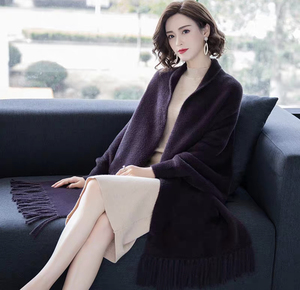 Nuevo estilo bufanda borla con manga de visón de <span class=keywords><strong>terciopelo</strong></span> grueso manto multicolor <span class=keywords><strong>abrigo</strong></span> exterior mujer chales - Product Image 6