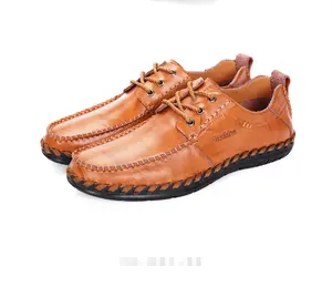 Mocassins à lacets PU décontractés pour hommes, chaussures classiques avec couture pour le travail à la main, chaussures formelles