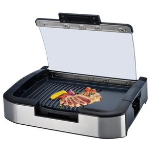 Griglia Elettrica <span class=keywords><strong>Piastra</strong></span> <span class=keywords><strong>Tostapane</strong></span> 6/8 Fette Tostiera per Sandwich Griglia Piatta da Interno con Coperchio in Vetro Griglia Senza Fumo - Product Image 3