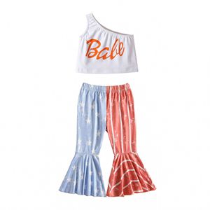 <span class=keywords><strong>2023</strong></span> all'ingrosso quarto di July bambini vestito una spalla Crop Top USA bandiera campana inferiore 4 ° di July ragazze set di vestiti per bambine - Product Image 6