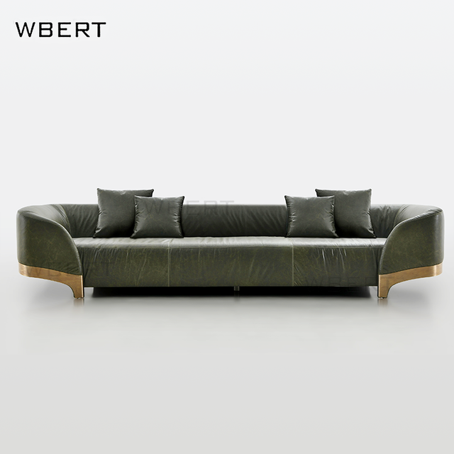 WBERT 2025 Home Furniture Modern Luxury Dark Green Leather Living Room Sofa with Curved Metal Feet Design - Muebles Para Hogar