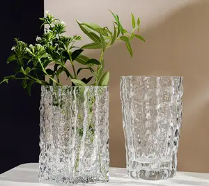 グレイシャーガラス花瓶クリスタル透明花瓶クリア生花花瓶大きな口