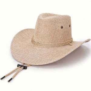Sombreros de sol de lino para hombre, estilo vaquero, con ala ancha, para primavera y verano, protección solar, para playa - Product Image 6