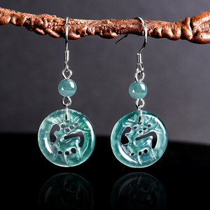 Natural <b>Emerald</b> Blue Water Deer Earrings S925 Silver Set with Ice-Grade Jade Female Ear Pendants With You Ear Jewelry - Product Image 4