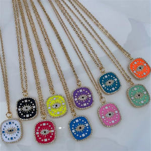 เหรียญทอง18K กับ CZ ปูโชคดีลูกบาศก์เซอร์โคเนียเคลือบสีฟ้าตุรกีสร้อยคอเชื่อมโยงห่วงโซ่เครื่องประดับตาชั่วร้าย - Product Image 4