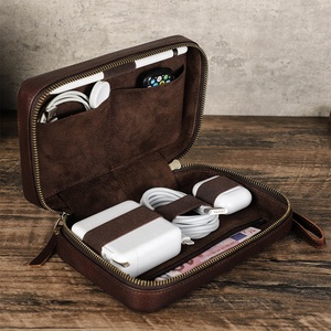 Genuine leather electronic organizer travel case accessories cable storage travel cable organizer bag for Apple Pencil Charger