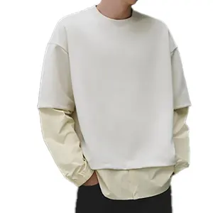 Finch Garment 250G100% Cotton Blank Crewneck Splicing Two-piece Long-sleeved T-shirt Couple Clothes Casual Loose Men's T-shirt