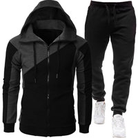 Ensemble de survêtement pour homme à blocs de couleur, 2 pièces, veste à capuche contrastée, pantalon long décontracté, tenue streetwear pour homme, sweat-shirt à capuche
