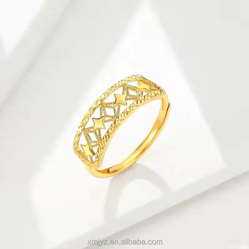 Anello di moda in ottone placcato oro cavo anello a cinque stelle Vietnam Placer oro donna bracciale aperto produttore all'ingrosso