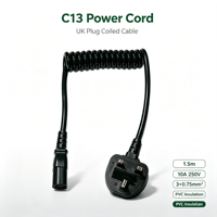 Cable de Alimentación en Espiral de Cobre de 10A Personalizable, IP65, Enchufe BS S1363 para Reino Unido, IEC C13, para Equipos Industriales y Electrodomésticos