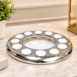 Porte-bougie rond moderne et élégant de nouvelle conception, porte-bougie rond pour 12 bougies chauffe-plat, fabrication artisanale indienne, porte-bougie décoratif - Product Image 1