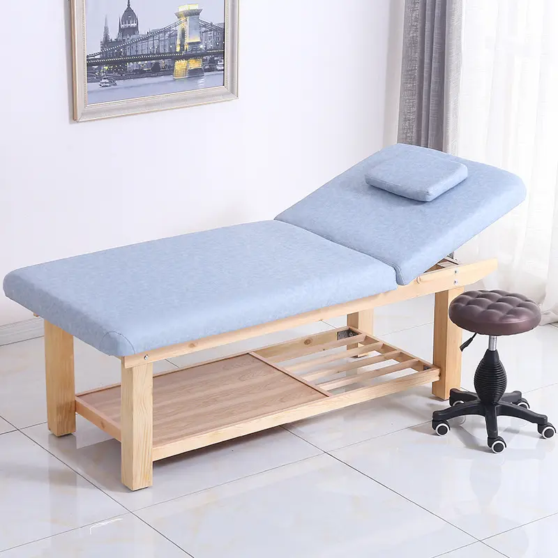 Portable Modern Adjustable Wood Frames Table Body Spa Facial Beauty Salon Folding Massage Bed with Storage Cabinet