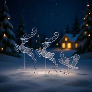 Traîneau de Noël en acrylique blanc froid avec rennes volants, 102,4 pouces, lumières de Noël élégantes, décoration extérieure, écran LED - Product Image 2