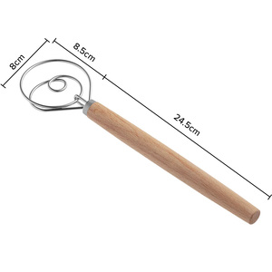 <span class=keywords><strong>Fouet</strong></span> <span class=keywords><strong>à</strong></span> pâte danoise en acier inoxydable / Outil de pâtisserie / Mélangeur de farine / Fournitures pour la cuisson du pain avec manche en bois - Product Image 4