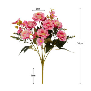 Bouquet de roses artificielles Dongchen Crafts, 7 têtes, fleurs en soie rouges, pour mariage, décoration de la maison, environ 30 cm de haut - Product Image 5