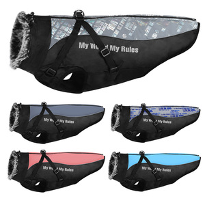 Veste d'hiver chaude pour chien en molleton de coton solide avec col, bande réfléchissante, imperméable et coupe-vent, pour grands chiens, utilisation extérieure, laisse incluse - Product Image 2