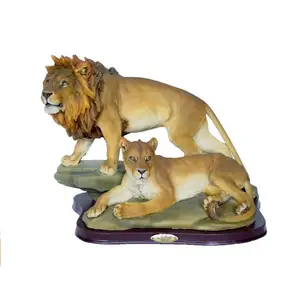 12.5 Inch Resin Home Decor Lifelike Animal Pair Lion Statues