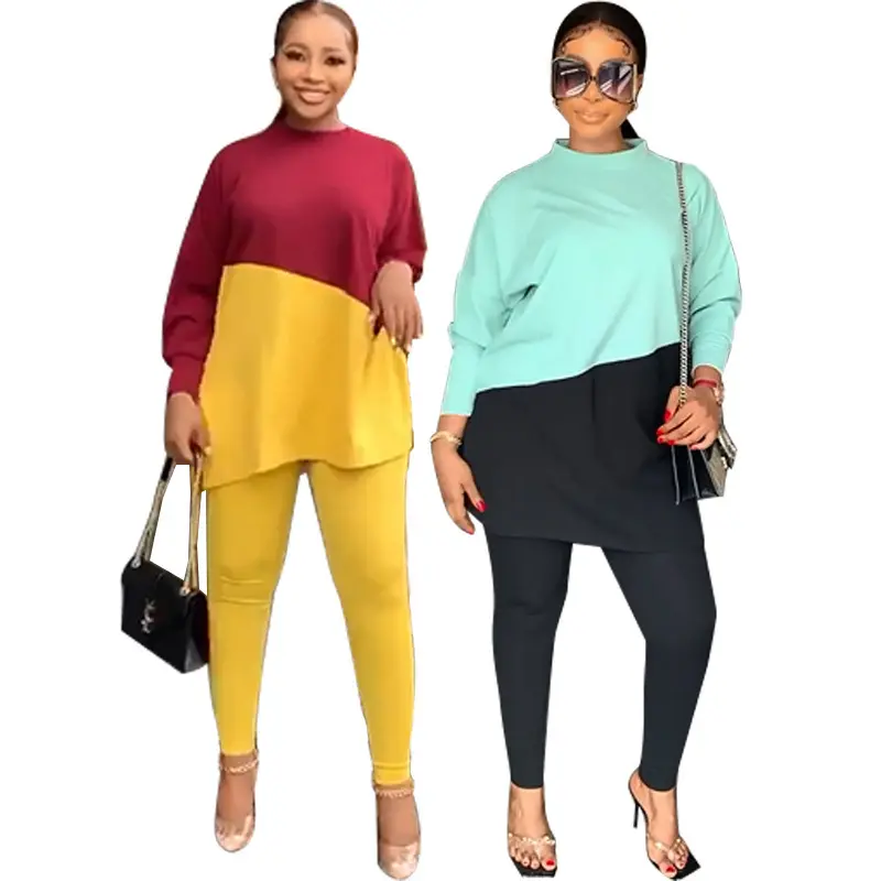 2023 Casual Loose Ladies 2 Pcs Suits Patchwork Fall Winter Plus Size Women Clothing Two Piece Pants Sets
