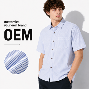 <span class=keywords><strong>Chemise</strong></span> à rayures pour homme avec logo personnalisé, manches courtes, boutonnée, coupe ample, style urbain décontracté, esthétique City Boy, OEM - Product Image 1