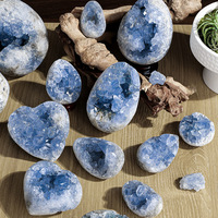 Geoda de Celestita Azul Natural, Cristal en Bruto, Forma Irregular, Adorno Decorativo para Decoración del Hogar