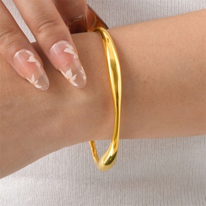 INS Water Wave Jewelry 18K <b>Gold</b> Plated Stainless Steel High-end Chunky Irregular Shaped Open <b>Bangle</b> for Women's Casual/Sporty - Product Image 3