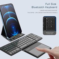 Clavier sans fil de poche de voyage portable mince Clavier Bluetooth pliable avec grand pavé tactile Clavier numérique