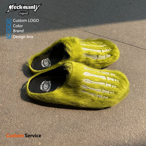 Customized unisex, luxurious leather slippers, printed embroidery, fashionable and casual non slip cork fur slippers - Product Image 5