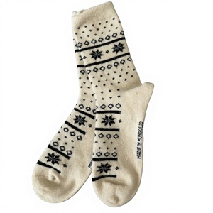 Wholesale Cream Nordic Snowflake Crew <b>Socks</b> 100% Mongolian Sheep Wool Knitted <b>Winter</b> Warm Thick <b>Socks</b> for Women - Product Image 4