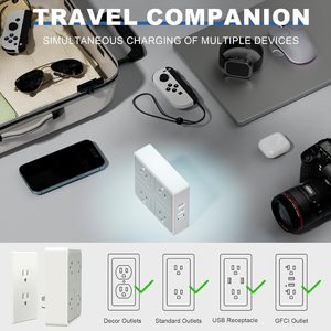 Divisor de Corriente de 4 Vías Ahorrador de Espacio Tipo A/B con 5 Tomas de Corriente 5-15R, Salida USB de 20W en Total, Puertos Tipo C, Sin Protección Contra Sobretensiones, para Hogar, Oficina, Dormitorio - Product Image 3