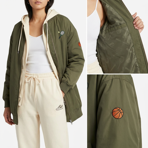 Blouson bomber réversible deux-en-un, streetwear décontracté, coupe-vent à capuche en polaire avec logo brodé, sweat à capuche zippé pour femme - Product Image 3