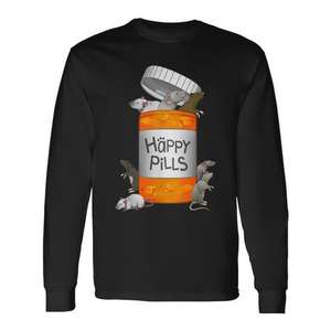 Camiseta de manga larga Rat Happy Pill con diseño gráfico, ropa unisex - Product Image 1