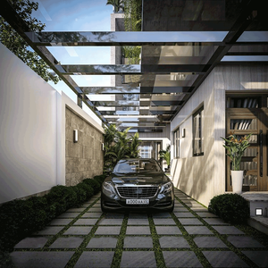 Abri de voiture moderne en aluminium à profil mince, sans poteau avant, conception à accès ouvert pour zone de stationnement de villa de luxe - Product Image 2