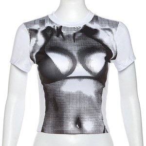 T-shirt pour femme, nouveau streetwear, coupe slim, manches courtes, imprimé 3D, crop top tendance - Product Image 3