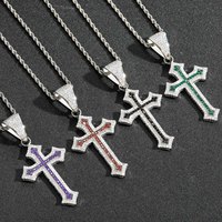 Collier tendance Hip-Hop avec pendentif croix coloré personnalisé, micro-incrusté de zircon, chaîne en corde, pour hommes et femmes