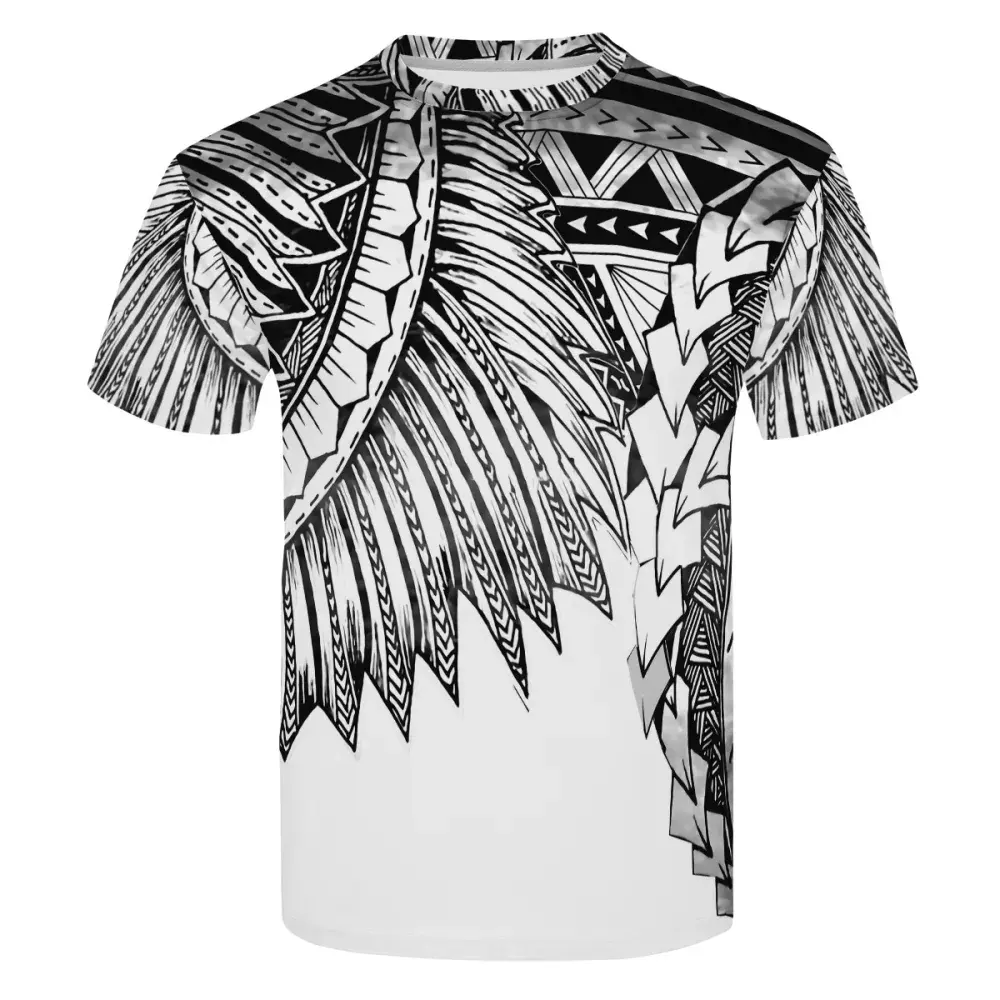 MOQ 2020 di Modo di Alta Qualità Polinesiana Tradizionale Tribale Modello O Collo T Shirt Uomo Top Personalizzato Mens T Shirt Nera stampa