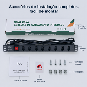 PDU Rackeável 1U 19" 8 Vías BR 250V con Interruptor, Ideal para Armario de Red Profesional - Product Image 1