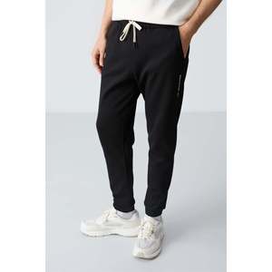 Air Jones Men's Ecru <b>Black</b> Cotton Blend Thick Soft Oversize Fit Basic Tracksuit Set with Double Face Interlock Fabric - Product Image 5