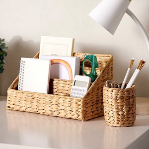 Modern Classic Natural Bamboo Eco-Friendly Home Furniture Desktop Pen Holder Books Organizer Dark Brown Beige File Stand Living - Product Image 1