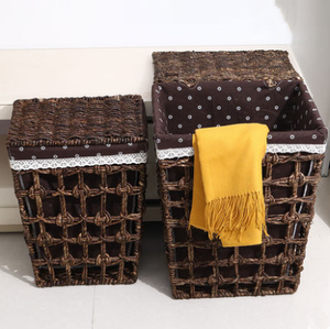 Panier de rangement pour linge en corde de papier composite de grande taille pour la maison, panier de rangement en rotin tissé avec couvercle et sac en tissu - Product Image 6