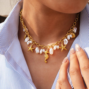 Collares de Moda Hawaiana de Verano, Joyería de Acero Inoxidable 316L, Collar de Perlas Marinas Chapado en Oro de 14k y 18k para Mujer - Product Image 2