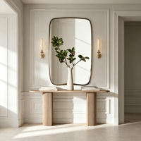 Table console moderne en chêne pour intérieur, table d'entrée en bois cannelé, table de couloir minimaliste pour salon, décoration intérieure
