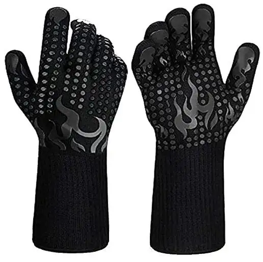 Flexible antideslizante barbacoa cocina trabajo horno guantes resistentes al calor guantes de silicona Acceptale impreso negro 32cm guantes