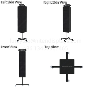 4-sided <b>Rotating</b> Floor <b>Display</b> <b>Stand</b> with Wheels Pegboard & Hooks for Jewelry Necklaces Earrings Metal Spinning Rack - Product Image 4