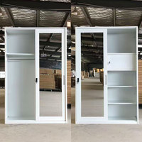 Lemari Pakaian Baja Modern 2 Pintu Geser Custom dengan Cetakan, Kabinet Logam dengan Cermin, Furnitur Penyimpanan Pakaian Kamar Tidur
